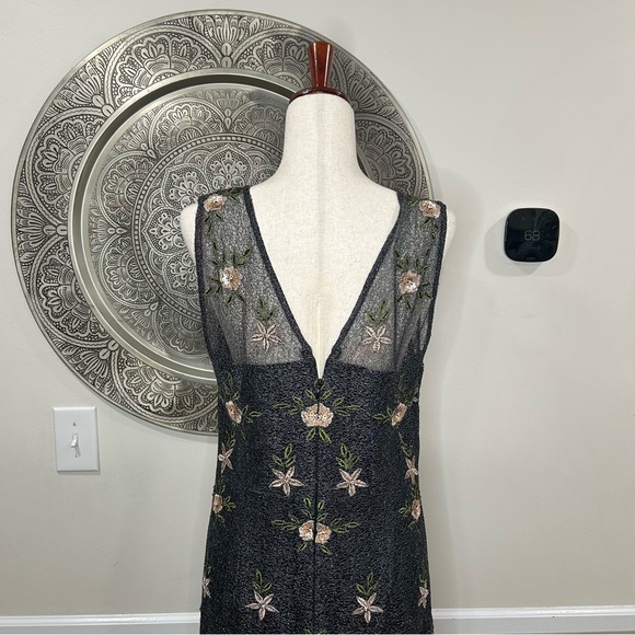 Anthropologie  BHLDN black shimmer sleeveless maxi with pink flowers - size 14 - Picture 7 of 12